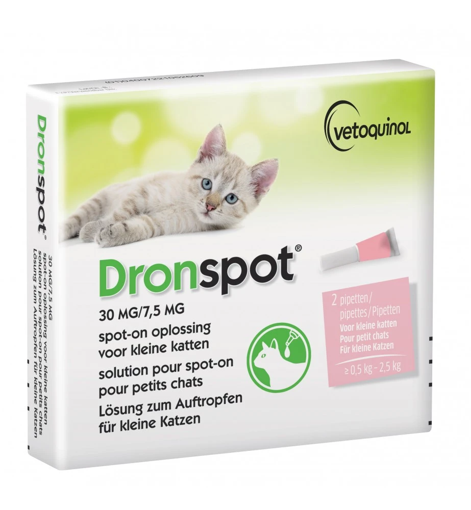 Vetoquinol Dronspot Kleine Kat 30 Mg / 7.5 Mg - 0.5 Kg T/m 2.5 Kg - 2 Pipetten 3 Vetoquinol Dronspot Kleine Kat 30 Mg / 7.5 Mg - 0.5 Kg T/m 2.5 Kg - 2 Pipetten
