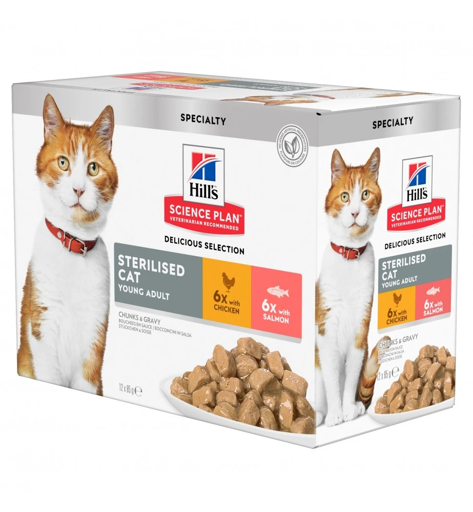 Hill's SP Young Adult Sterilised Cat Multipack Kip / Zalm - 4 X 12 X 85 Gram 3 Hill's SP Young Adult Sterilised Cat Multipack Kip / Zalm - 4 X 12 X 85 Gram